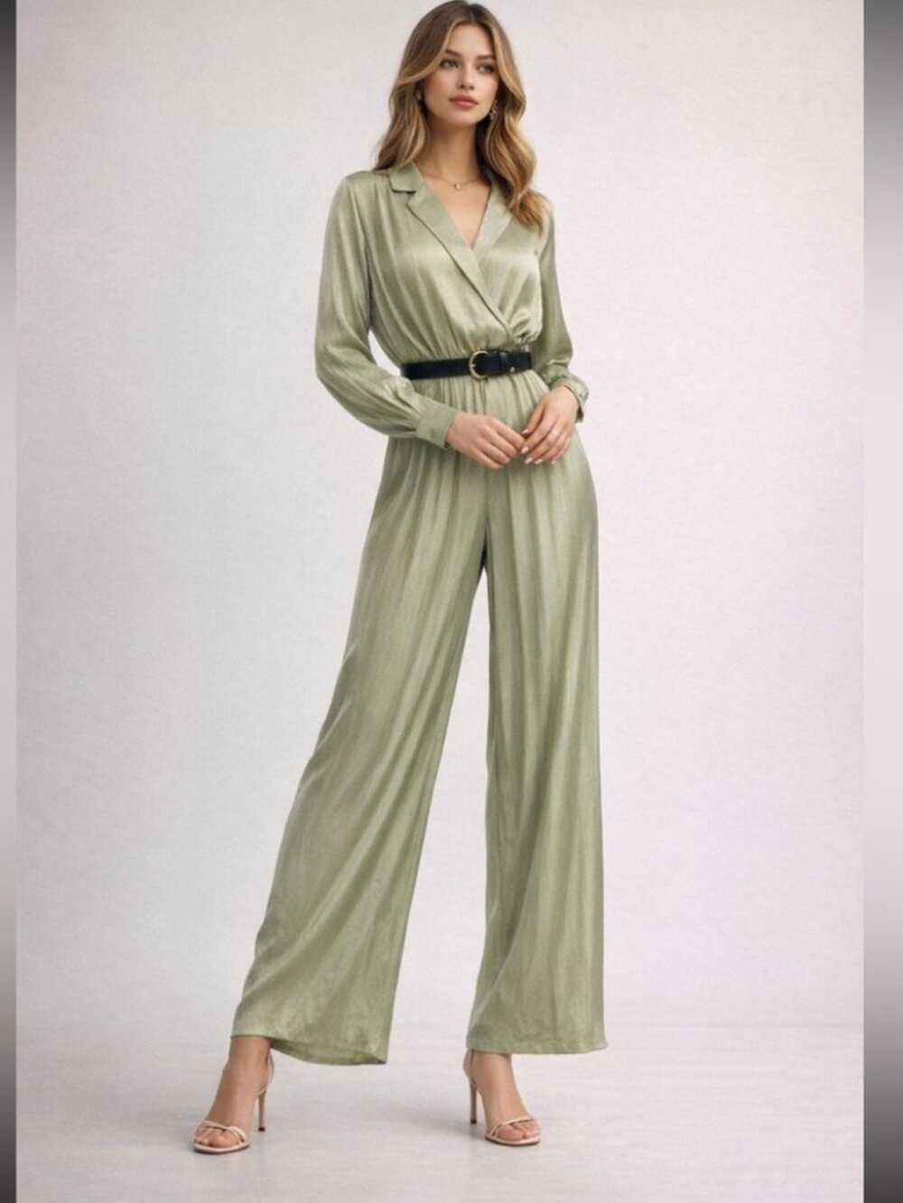 NWT Joie Women Sage Green Long Sleeve Collared Belted Relaxed Jumpsuit Sz XS